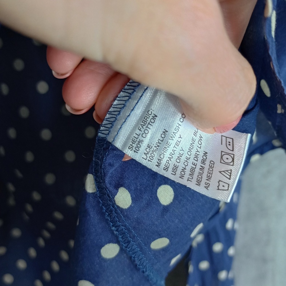 Birds of Paradis By Trovata Popover Shirts Med Navy Polka Dot Lace Peekaboo Back - Picture 6 of 10